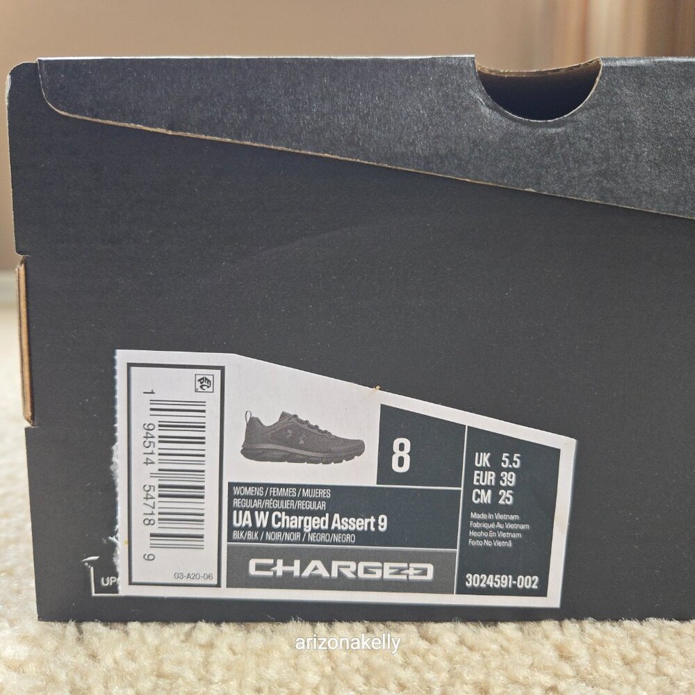 NIB Under Armour Charged Assert 9 Black/Black Sneakers {Size 8} - Picture 3 of 7